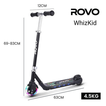 ROVO KIDS WhizKid Electric Scooter, Ages 5-11, Adjustable Height, AU Compliant, Lithium Battery, Brushless Motor, Black.