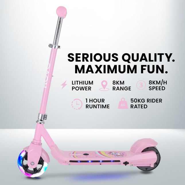 ROVO KIDS WhizKid Electric Scooter, Ages 5-11, Adjustable Height, AU Compliant, Lithium Battery, Brushless Motor, Pink.