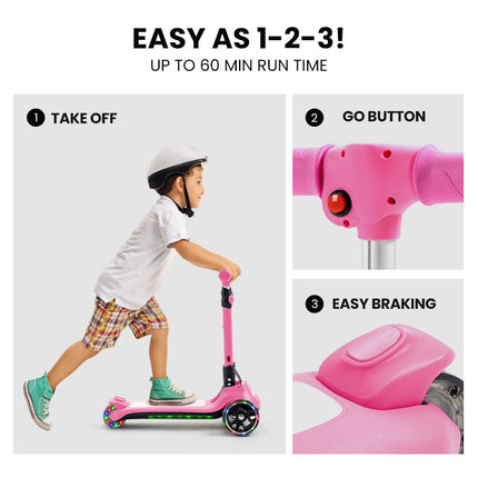 ROVO KIDS 3-Wheel Electric Scooter , Ages 3-8, Adjustable Height, AU Compliant, Lithium Battery, Pink.
