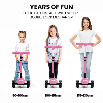 ROVO KIDS 3-Wheel Electric Scooter , Ages 3-8, Adjustable Height, AU Compliant, Lithium Battery, Pink.