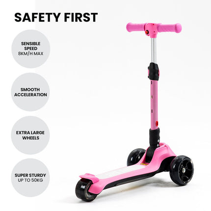 ROVO KIDS 3-Wheel Electric Scooter , Ages 3-8, Adjustable Height, AU Compliant, Lithium Battery, Pink.