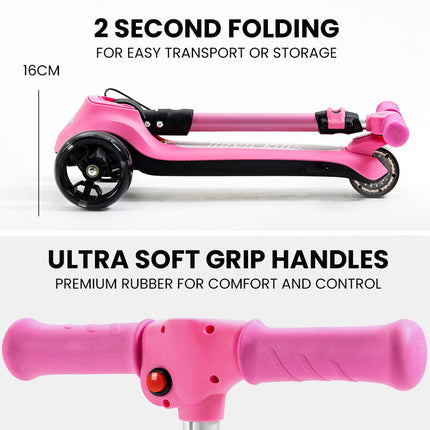 ROVO KIDS 3-Wheel Electric Scooter , Ages 3-8, Adjustable Height, AU Compliant, Lithium Battery, Pink.