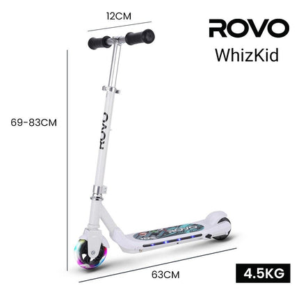 ROVO KIDS WhizKid Electric Scooter, Ages 5-11, Adjustable Height, AU Compliant, Lithium Battery, Brushless Motor, White.