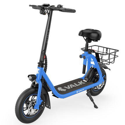 VALK Electric Scooter with Seat, Disc brakes, 12" Tyres, AU Compliant, for Adults, Teens, Commuter, Blue.