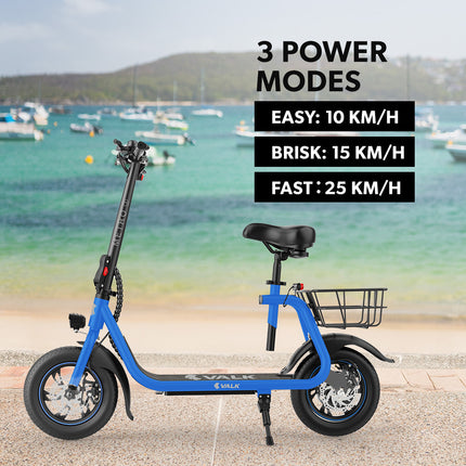 VALK Electric Scooter with Seat, Disc brakes, 12" Tyres, AU Compliant, for Adults, Teens, Commuter, Blue.