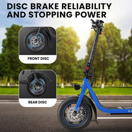 VALK Electric Scooter with Seat, Disc brakes, 12" Tyres, AU Compliant, for Adults, Teens, Commuter, Blue.