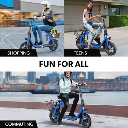 VALK Electric Scooter with Seat, Disc brakes, 12" Tyres, AU Compliant, for Adults, Teens, Commuter, Blue.