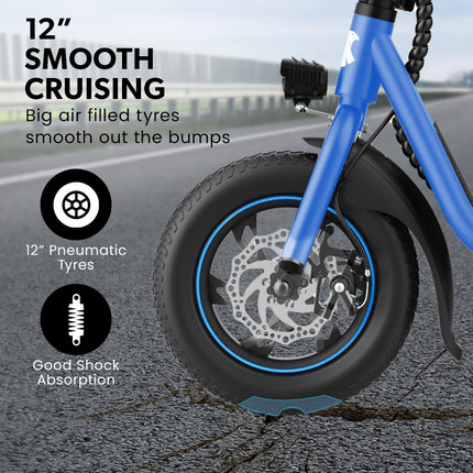 VALK Electric Scooter with Seat, Disc brakes, 12" Tyres, AU Compliant, for Adults, Teens, Commuter, Blue.