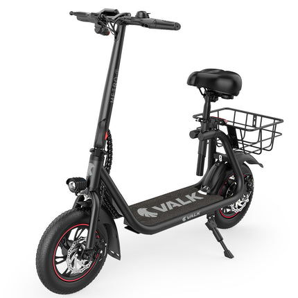 VALK Electric Scooter with Seat, Disc brakes, 12" Tyres, AU Compliant, for Adults, Teens, Commuter, Black.