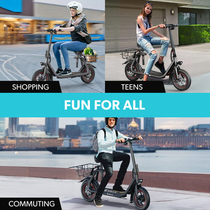 VALK Electric Scooter with Seat, Disc brakes, 12" Tyres, AU Compliant, for Adults, Teens, Commuter, Black.