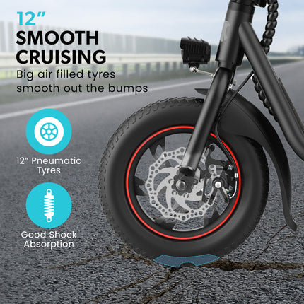 VALK Electric Scooter with Seat, Disc brakes, 12" Tyres, AU Compliant, for Adults, Teens, Commuter, Black.
