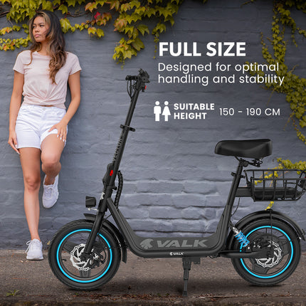 VALK Electric Scooter with Seat, 30km Range, AU Compliant, Disc brakes, 14" Tyres, for Adults, Teens, Commuter.