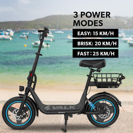 VALK Electric Scooter with Seat, 30km Range, AU Compliant, Disc brakes, 14" Tyres, for Adults, Teens, Commuter.