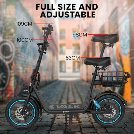 VALK Electric Scooter with Seat, 30km Range, AU Compliant, Disc brakes, 14" Tyres, for Adults, Teens, Commuter.