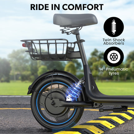 VALK Electric Scooter with Seat, 30km Range, AU Compliant, Disc brakes, 14" Tyres, for Adults, Teens, Commuter.