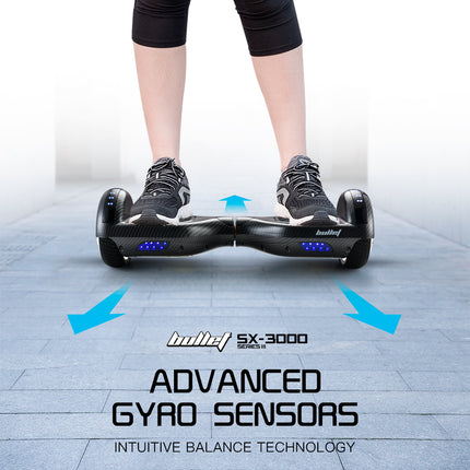 BULLET Gen III Hoverboard Scooter, Dual Copper Motors, UL Certified, AU Compliant, 6.5" Wheels, Superior Self Balancing System, LED Lights, Carbon Fiber style.