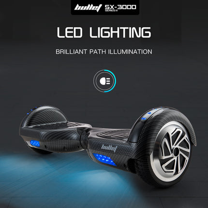BULLET Gen III Hoverboard Scooter, Dual Copper Motors, UL Certified, AU Compliant, 6.5" Wheels, Superior Self Balancing System, LED Lights, Carbon Fiber style.