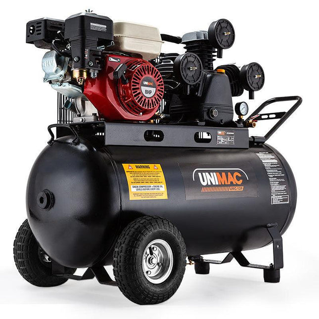 UNIMAC 8HP Air Compressor 115PSI 120L Petrol Powered Industrial Air Conditioning.