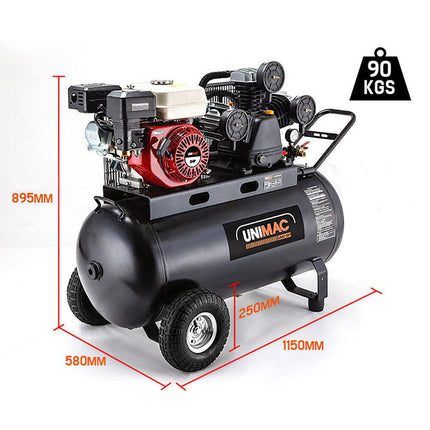UNIMAC 8HP Air Compressor 115PSI 120L Petrol Powered Industrial Air Conditioning.