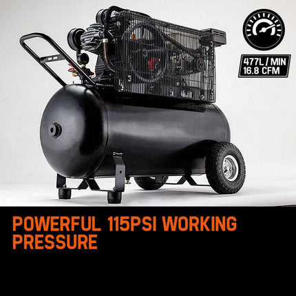 UNIMAC 8HP Air Compressor 115PSI 120L Petrol Powered Industrial Air Conditioning.