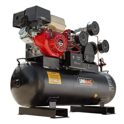 UNIMAC 18HP Industrial Petrol Air Compressor 115PSI 150L Tank with Electric Key Start.