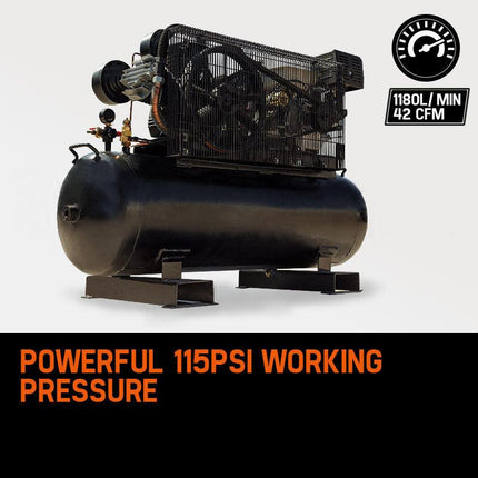 UNIMAC 18HP Industrial Petrol Air Compressor 115PSI 150L Tank with Electric Key Start.