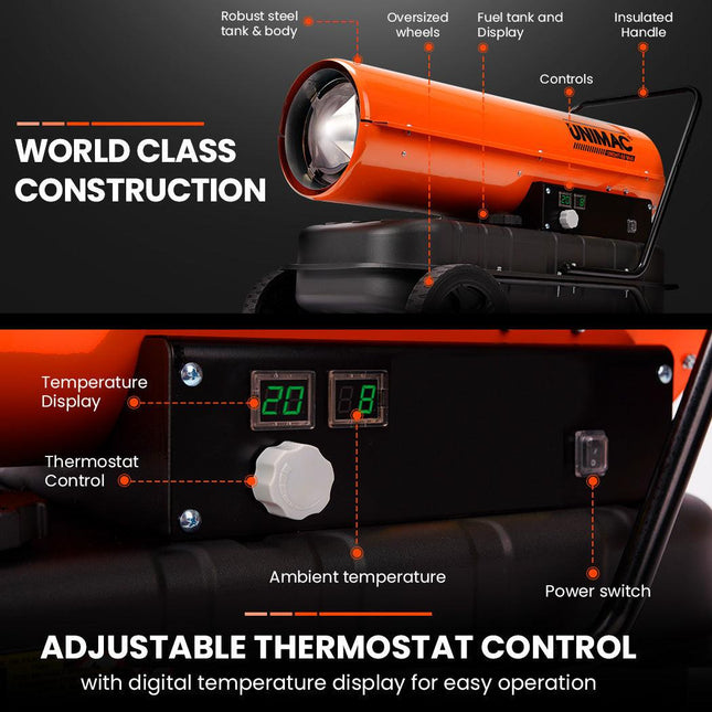 UNIMAC 30KW Portable Industrial Diesel Direct Forced Air Space Heater.