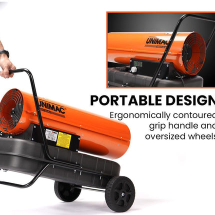 UNIMAC 30KW Portable Industrial Diesel Direct Forced Air Space Heater.