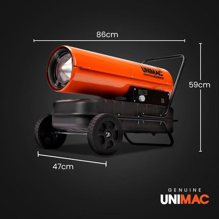 UNIMAC 30KW Portable Industrial Diesel Direct Forced Air Space Heater.