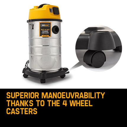UNIMAC 30L Wet and Dry Vacuum Cleaner Blower Bagless 2000W Drywall Vac.