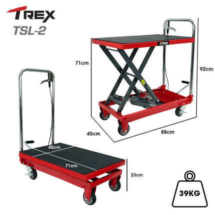 T-REX 230KG Hydraulic Scissor Lift Platform Trolley, Non-Skid Rubber Platform Pad, for Material Handling.