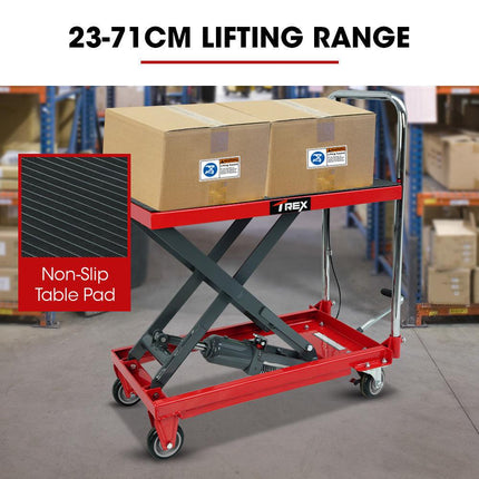 T-REX 230KG Hydraulic Scissor Lift Platform Trolley, Non-Skid Rubber Platform Pad, for Material Handling.