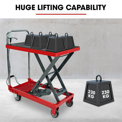 T-REX 230KG Hydraulic Scissor Lift Platform Trolley, Non-Skid Rubber Platform Pad, for Material Handling.
