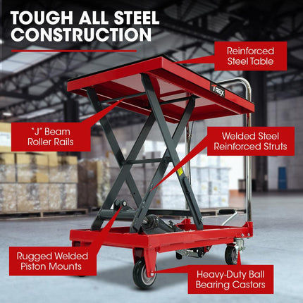 T-REX 230KG Hydraulic Scissor Lift Platform Trolley, Non-Skid Rubber Platform Pad, for Material Handling.