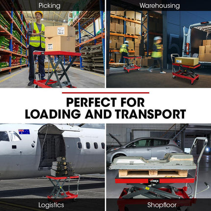 T-REX 230KG Hydraulic Scissor Lift Platform Trolley, Non-Skid Rubber Platform Pad, for Material Handling.