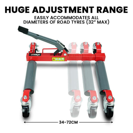 T-REX 590kg Vehicle Positioning Jack, Mechanical Ratcheting Foot Pedal Wheel Dolly For Auto Car Moving.