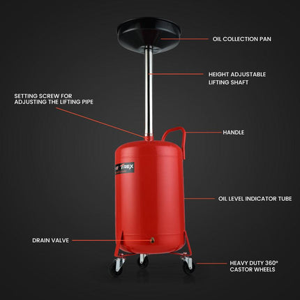 T-REX 60L Mobile Waste Oil Drainer Tank, Telescopic, for Car Engine, Workshop.