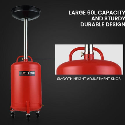 T-REX 60L Mobile Waste Oil Drainer Tank, Telescopic, for Car Engine, Workshop.