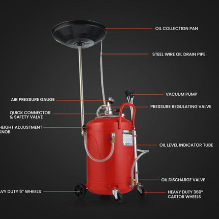 T-REX 80L Mobile Waste Oil Drainer Tank, Pneumatic, Telescopic, Extractor Probes, Workshop.