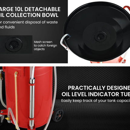 T-REX 80L Mobile Waste Oil Drainer Tank, Pneumatic, Telescopic, Extractor Probes, Workshop.