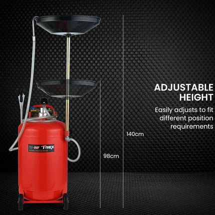 T-REX 80L Mobile Waste Oil Drainer Tank, Pneumatic, Telescopic, Extractor Probes, Workshop.