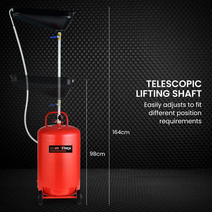 T-REX 80L Mobile Waste Oil Drainer, Telescopic, with Air Compressor Fitting, for Workshop.