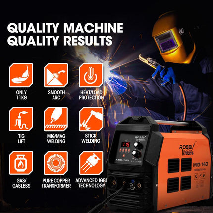 ROSSI 140A MIG/MAG/MMA/ARC/TIG Multi-Purpose Welder MIG-140, Flux/Solid Wire/CO2 Or Argon Gas.