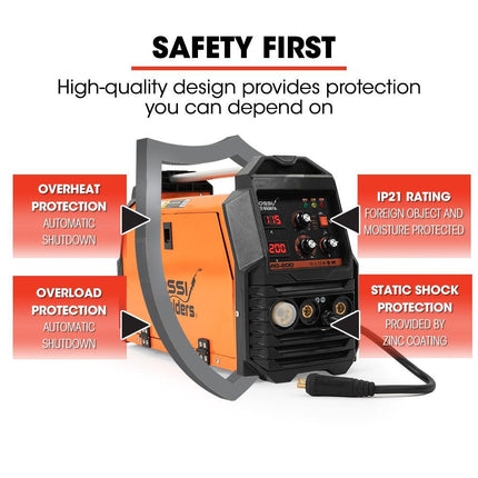 ROSSI 200A MIG/MAG/MMA/ARC/TIG Multi-Purpose Welder MIG-200, Flux/Solid Wire/CO2 Or Argon Gas.