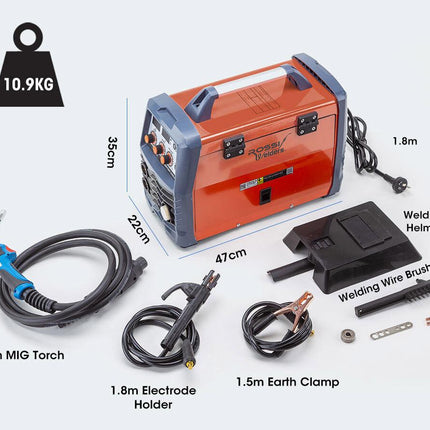 ROSSI 300 Amp MIG Stick Welder, Portable DC Gas Gasless Inverter Welding Machine, 15A Plug.