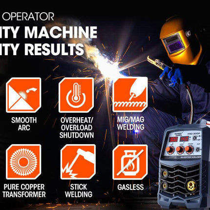 ROSSI 300 Amp MIG Stick Welder, Portable DC Gas Gasless Inverter Welding Machine, 15A Plug.