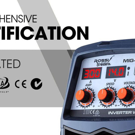 ROSSI 300 Amp MIG Stick Welder, Portable DC Gas Gasless Inverter Welding Machine, 15A Plug.
