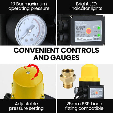 Protege Multi-stage Water Hi-pressure Pump with Auto-controller Home Garden Irrigation 4-Stage Electric.