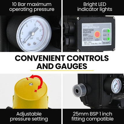 Protege Multi-stage Water Hi-pressure Pump with Auto-controller Home Garden Irrigation 6-Stage Electric.