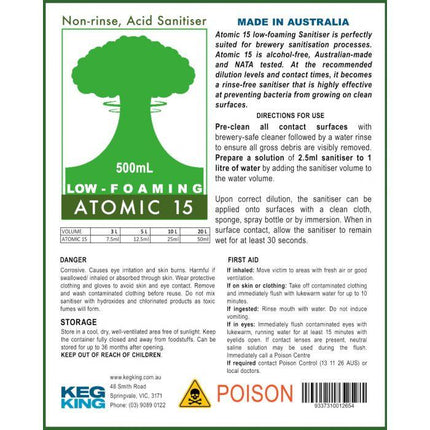 Atomic 15 - Low Foaming Sanitiser 500ml.